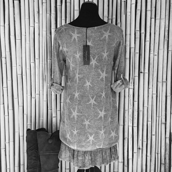 🌸 SALE ENDS SUN 🌸NEW Gray Wool Blend Star Print Dress with Ruffle Hem Slip - Picture 7 of 11